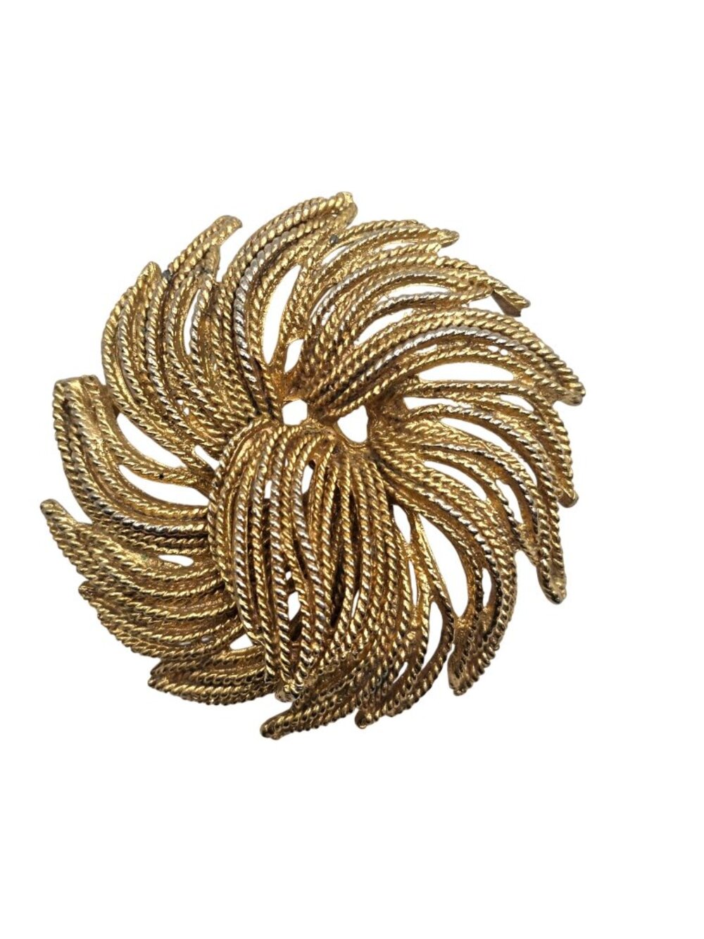 Vintage Gold-Tone Swirl Brooch Pin Textured Rope Tassel Design Womens Jewelry